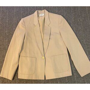 Koret‎ Womens Beige Blazer Jacket Size 10 USA-Made Wool Blend Button Front Vtg